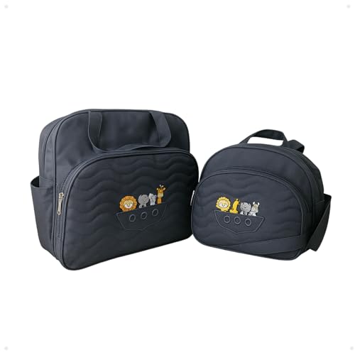 Kit 2 Bolsas para Saida Maternidade Bordadas Menino e Menina Arca de Nóe (Azul Marinho)