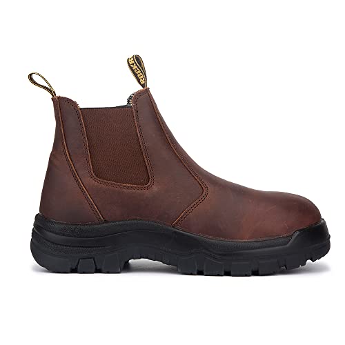 ROCKROOSTER Work Boots for Men, 6 Inch Slip On Soft Toe Leather Working Boot(AK224-8.5)