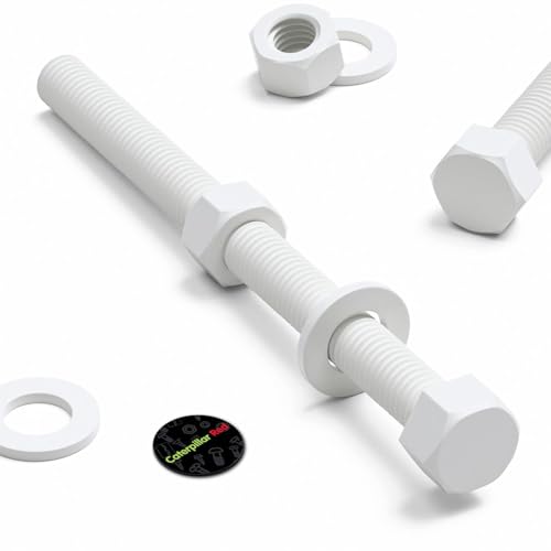 Image of 5X White PP Hex Head Plastic Bolts, Nuts & Washers, M12 x 150 mm (15 /32 x 5 29 /32 in)