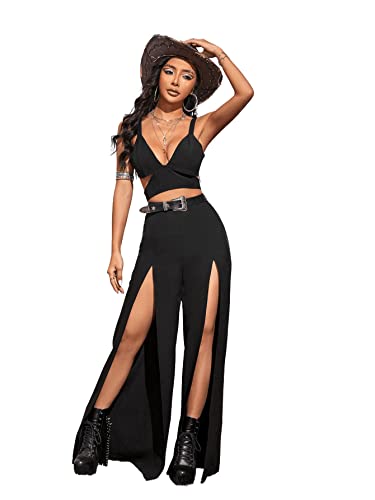 SweatyRocks Women's High Waist Split Thigh Wide Leg Loose Fit Pants Trousers4