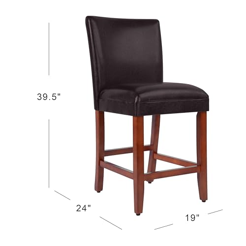 Image of Homepop Home Decor | Classic Counter Height Bar Stools | Faux Leather 24 Inch Bar Stools | Decorative Home Furniture (Brown Faux)