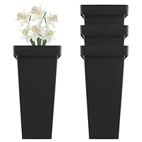 FUNSUEI 4 Stück Blumeneimer Kunststoff Quadratische, 17,5 x 34 cm Schwarz Blumenvase Plastik Blumenkübel für Schnittblumen