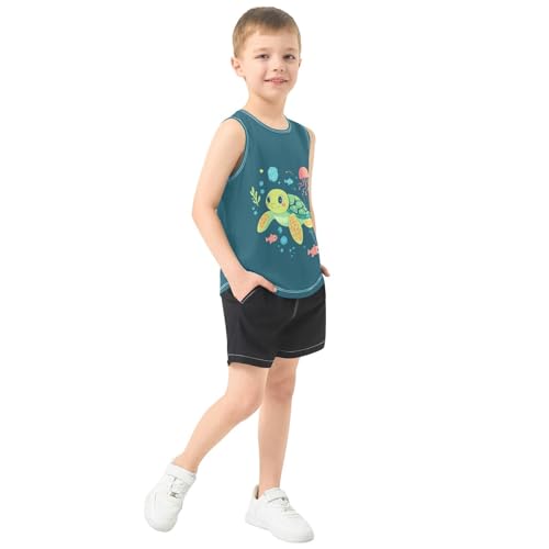Turtle Fishes Sea Blue Boys Tank Tops Toddler Tank Top Shirts Undershirts Quik Dry for Boy,3T4