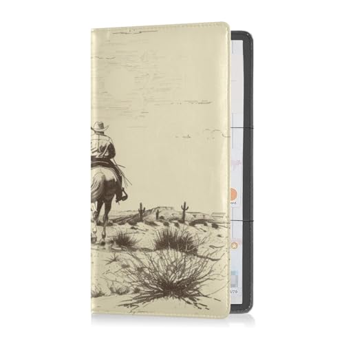 Custodia pelle premium per assicurazione e carta didentità per uomo e donna accessori per camion documenti essenziali patente di guida per veicoli con due cowboy che cavalcano