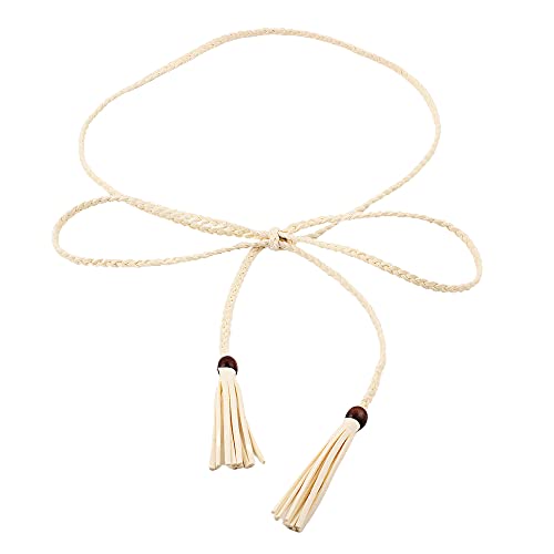 Women's Hand-woven Waist Belt Bow Tie Wrap Around Boho Corset with Wood Bead Vintage for Boho Dresses