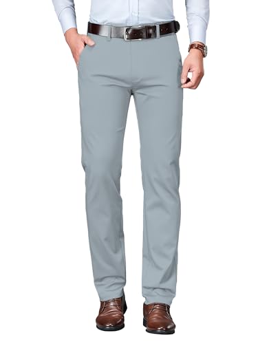 Image of AVANOVA Men's Light Grey Solid Trousers Light Business Style Slightly Stretch Straight Leg Pants for Outdoor Casual Daily (Trouser 127)