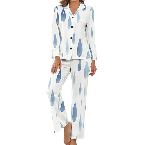 Pyjama femme 2 pièces imprimé gouttes pluie aquarelle grande taille