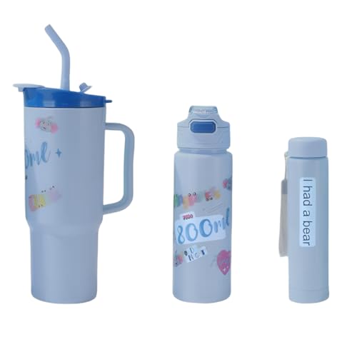 Image of LHOTSE Tumbler Set of 3 with Straw and Handle, Cute Water Bottle for Women and Girls, Water Sipper for Adults, 1200ml 700ml 260ml Bottle Set for School, Office, Travel and Daily Use
