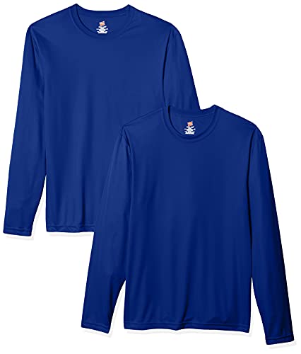 Hanes Men's Long Sleeve Cool Dri T-Shirt UPF 50+, X-Small, 2 Pack ,Deep Royal