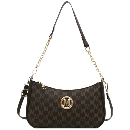 Uoocg Kleine Handtasche Damen M Buchstaben Muster Elegant Schultertasche Pu Leder Crossbody Taschen Umhängetasche mit Verstellbarer Schultergurt (braun)