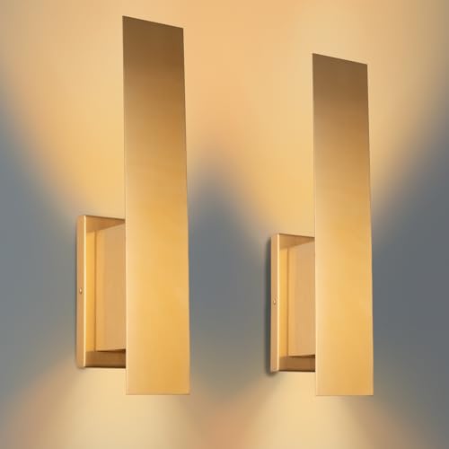 Edwarmlux Indoor Wall Sconces, Modern Wall Lights, Up and Down Wall Mount Light, Dimmable Hardwired Wall Light for Bedroom, Living Room, Hallway, GU10 Bulbs Excluded, 2 Pack (Brushed Gold)