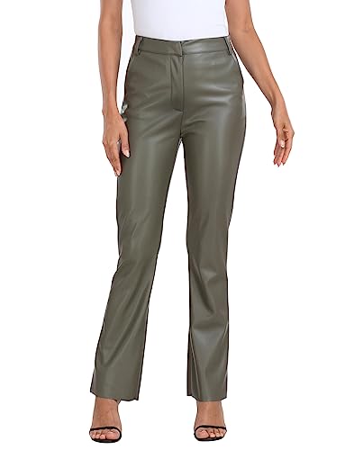HDE Womens Faux Leather Pants High Waisted Straight Leg Trousers w/ Pockets