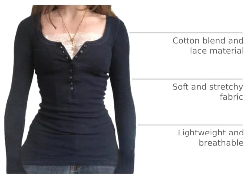Image of Fairy Grunge Shirts for Women Y2K Tops Long Sleeve Lace Patchwork Tees Teen Girls Vintage Slim Blouse Fall Clothes