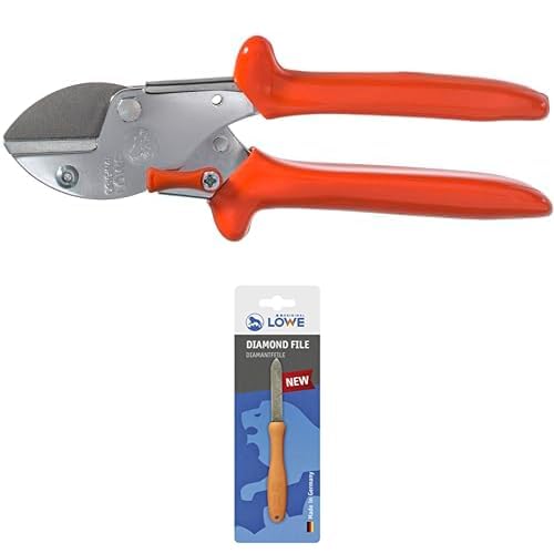 Original LÖWE Set bestehend aus Profi Amboss Universalschere 5.105 für verschiedene Materialien in Handwerk und Industrie & Diamantfeile 0023 für Scheren, Äxte und Werkzeuge