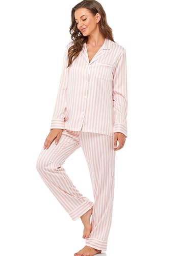 Image of Serenedelicacy Women's Satin Pajama Set Long Sleeve Button Down Sleepwear 2-Piece Silky Pj Set