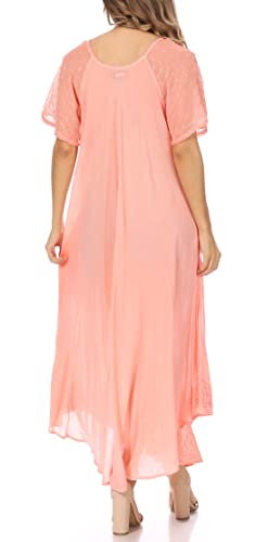 Image of Sakkas Egan Long Embroidered Caftan Dress /Cover Up with Embroidered Cap Sleeves