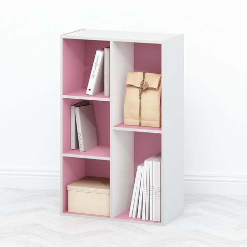 Image of Furinno TOMI TV Stand, 5-Cube Entertainment Center with Open Shelf, Reversible TV Console, for Living Room, Bedroom, Home Office, Pink