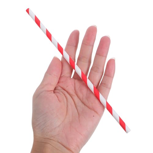 Beaupretty 100 pitillos de papel rayados rojos para fiestas miniatura 4