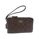 COACH F66506 CORNER ZIP WRISTLET IN SIGNATURE Brown Black