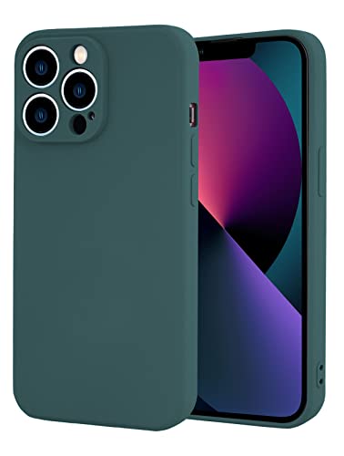 Image of DIZORO Microfiber Square Candy Case Compatible for iPhone 14 PRO, Shockproof Slim Back Cover Liquid Silicone Case -Forest Green