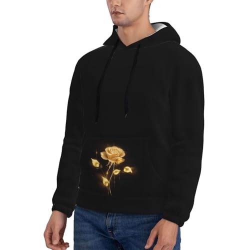 Men'S Hoodies Pullover Gold Rose Floral Print Hooded Sweatshirt Long Sleeve Hoodie Casual Tops With Pocket3