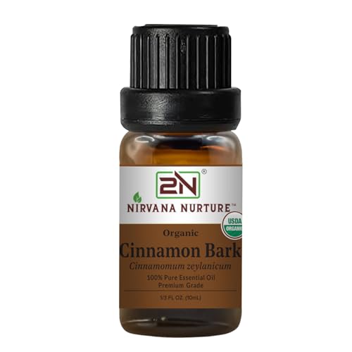 Nirvana Nurture Cinnamon Bark Essential Oil USDA Certified Organic 100% Pure Undiluted Aromatherapy Oil for Diffuser Hair & Skin Care