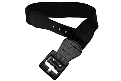 TFJ Women Elastic Belt Hip Stretch Waist Faux Patent Leather XS S M Dark Brown