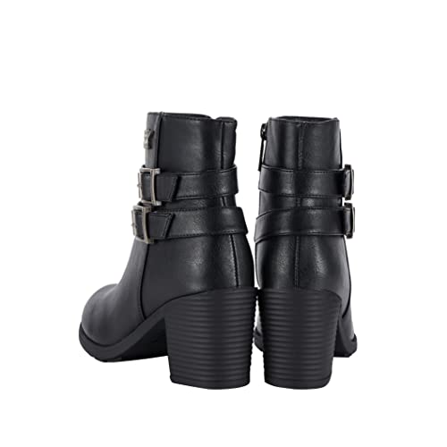 Women's Ankle Boots With Side Zipper Faux Leather Biker Riding Boots For Women Motorcycle Combat Boots With Heel (Black, Us_Footwear_Size_System, Adult, Women, Numeric, Medium, Numeric_7) #TOP1
