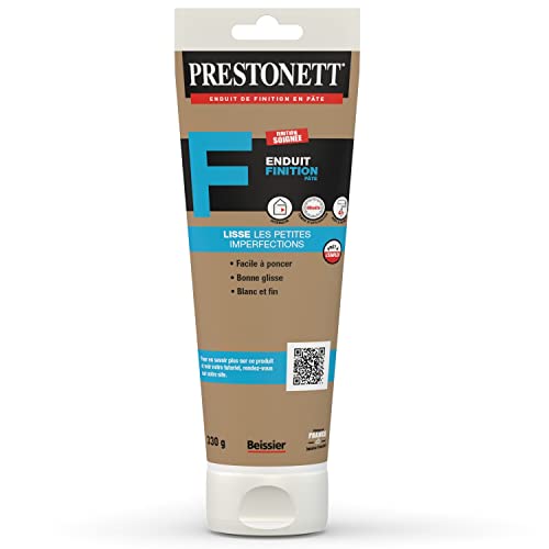 PRESTONETT F - Tube 330 g - Prêt à l'Emploi - Enduit de Finition d'Intérieur en Pâte Blanc - Tous supports - Finition Soignée, Lissage Murs et Plafonds, Masquer les Petites Imperfections - BEISSIER Cover