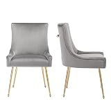 adochr Modern Leisure Velvet Dining Chairs Set of 2, Upholstered Velvet Chair with Gold Metal Legs,