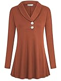Ouncuty Blouses for Women Fashion 2023, Fall Long Sleeve Tops Shawl Neck Button Down Dressy Blouses Shirt Rust Long Hooded Tunic Dark Brown M