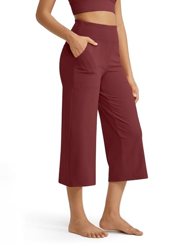 Image of G4Free Capri Pants for Women Wide Leg Yoga Dress Cropped Pants Capri Leggings with Pockets for Casual Summer