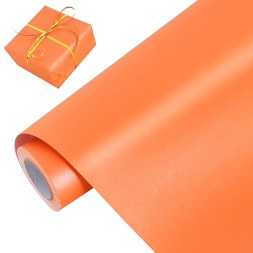 RIBBOOO Orange Gift Wrapping Paper,Pure Colour Pearl Wrapping Paper, Matte Wrapping Paper-43cm X 10m, Suitable For Birthday, Valentine's Day gifts, Graduation Season, Wedding, Children's Day