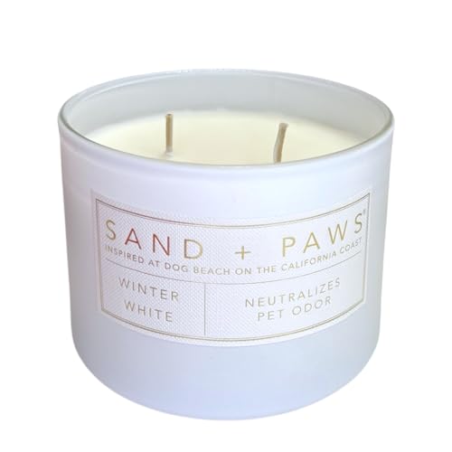 Sand + Paws Scented Candle - Winter White - Additional Scents and Sizes –Luxurious Air Freshening Jar Candles Neutralize pet Odors and Enhance Home décor – 100% Cotton Lead-Free Wicks - 12 oz