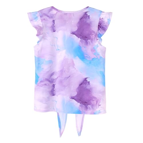 Image of JESKIDS Girls Short Sleeve Shirts Ruffle Tie Front Unicorn /Tie Dye Print Summer Tee Tank Tops 3-11 Years