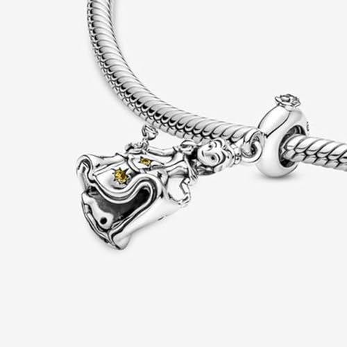New our Beauty and The Beast Dancing Charm S925 Sterling Silver Cute Princess Dancing String Jewelry Birthday Gift Female DIY Silver Charm Beads CZ3