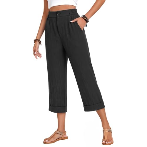 Pantalon de loisirs taille haute confortable pour femme en lin léger