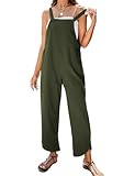 Omoone Women Sleeveless Cotton Straps Baggy Jumpsuit Overalls Casual Summer Bib Rompers Pockets (3124-Green-L)