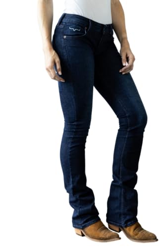 Kimes Ranch Women's Audrey Casual Western Low Rise Waist Fitted Thigh Modest Bootcut Dark Wash Denim Jeans