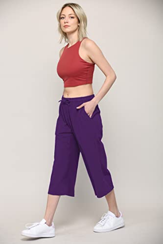 Image of Lock and Love Womens Capri Pants Loose Yoga Pants Wide Leg Drawstring Comfy Lounge Pajama Capris Sweatpants with Pockets