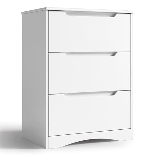 Blishom Cómoda de 3 Cajones, Moderna y Compacta, Ideal para Dormitorio, Salón y Recibidor, 60 x 40 x 82 cm, Blanco