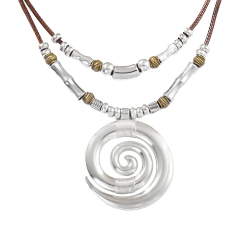 GXGM Collar espiral,collar de playa,colgante grande para mujer en forma de espiral,bohemio para mujer con cordón de cera marrón,largo ajustable,idea para regalo