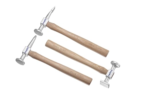 Image of 3PCS Aluminum Auto Body Dent Repair Set - Metal Work Dolly Tool Kit With Chisel, Shrinking, and Utility Pick Hammers