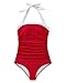 SUUKSESS Women Sexy Tummy Control One Piece Swimsuits Halter Slimming Retro Monokini Bathing Suits Color Block Swimwear (Red White,S)