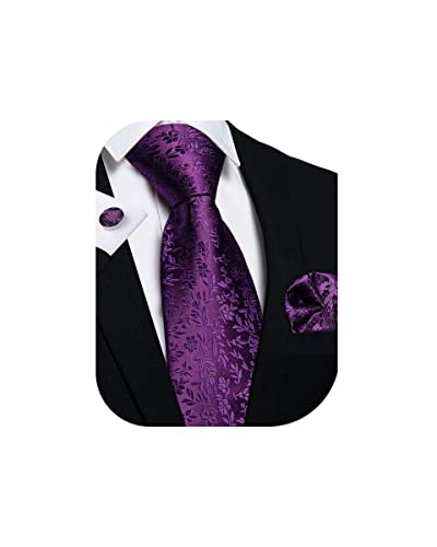 Image of DiBanGu Mens Paisley Tie Set Silk Woven Jacquard Necktie and Pocket Square Cufflinks Gift Set for Wedding Bussiness