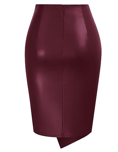 Image of Kate Kasin Women Faux Leather Midi Skirt, High Waist Wrap Bodycon Skirts