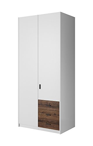Preisvergleich Produktbild Furniture24 Kleiderschrank Gamma 58 Schrank Drehtürenschrank Schlafzimmerschrank Universalschrank (weiß matt / Monastery Eiche, 94 / 216 / 60 cm)