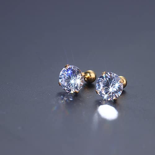 Sanfenly CZ Stud Earrings for Women Men 3-8MM Round Cubic Zirconia Earring Studs Surgical Steel Cartilage Helix Tragus Stud Earring Set 5 Pairs - Thumbnail 4
