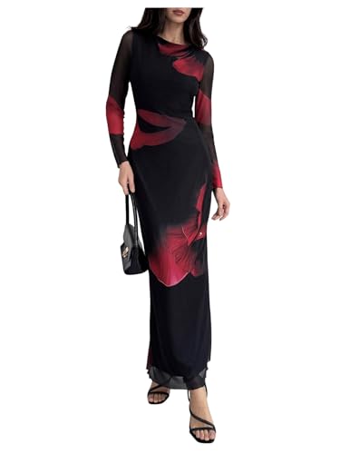 Milumia Women's Spring Wedding Guest Dress Floral Long Sleeve Maxi Dresses  Cocktail Party Black Small at Amazon Women's Clothing store