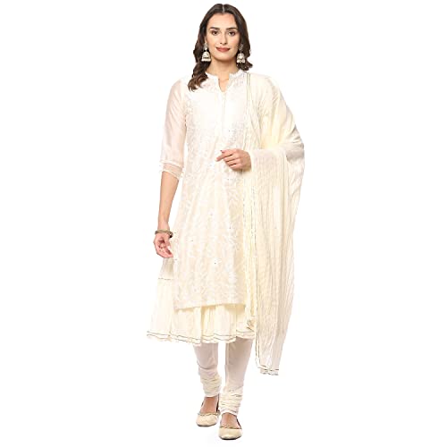 Image of BIBA Embroidered Poly Cotton Mandarin Women's Salwar Kurta Dupatta Set